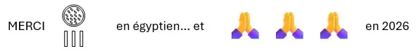 merci suivi d'un signe hi&eacute;roglyphique arrondi repr&eacute;sentant le mot "fois" et trois traits verticaux.